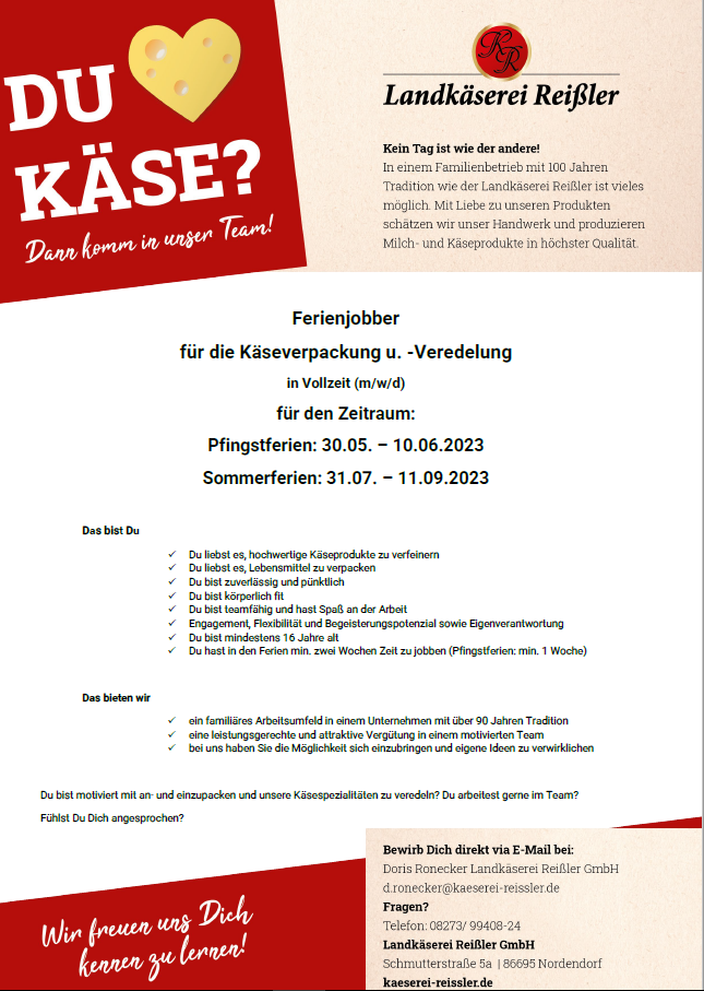 Ferienjobber für die Käseverpackung